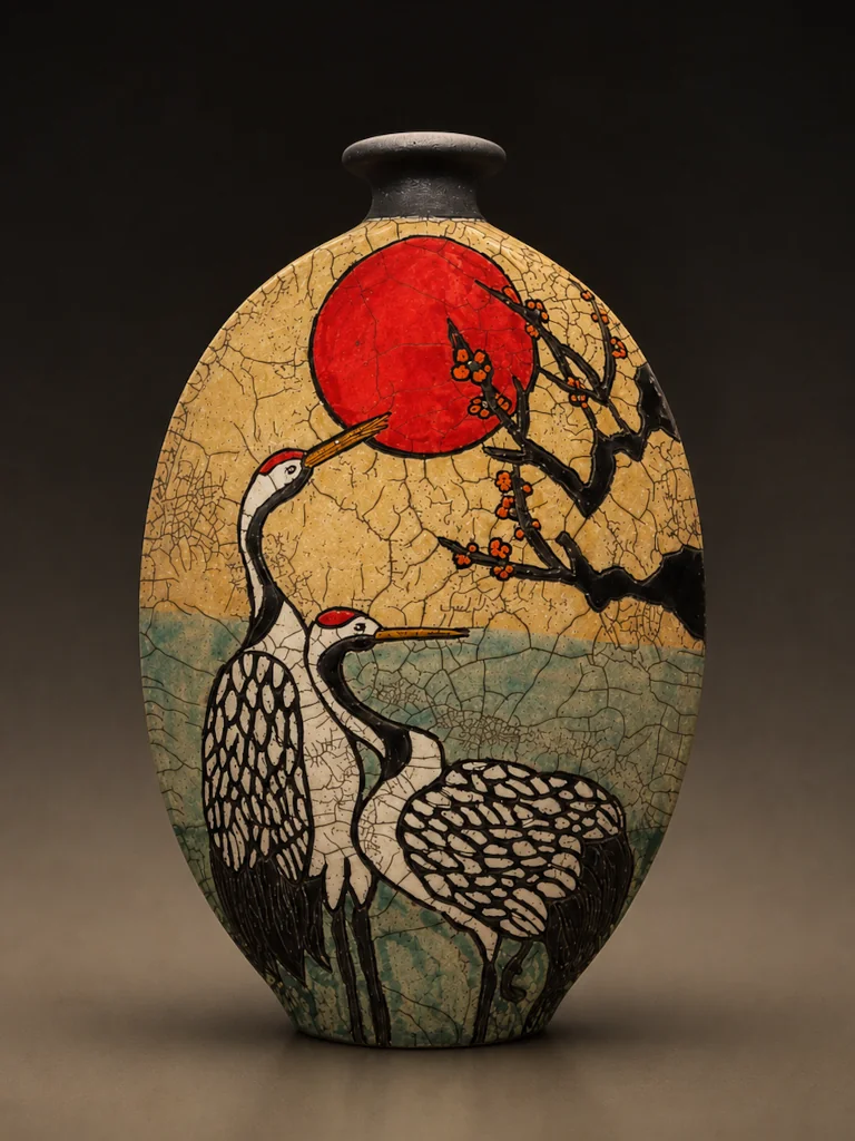 Shiho crane and sun vase