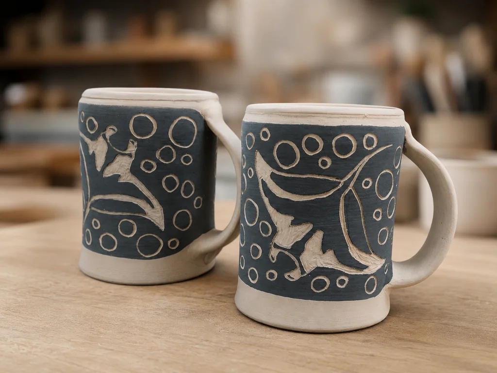 Two stingray mugs in process