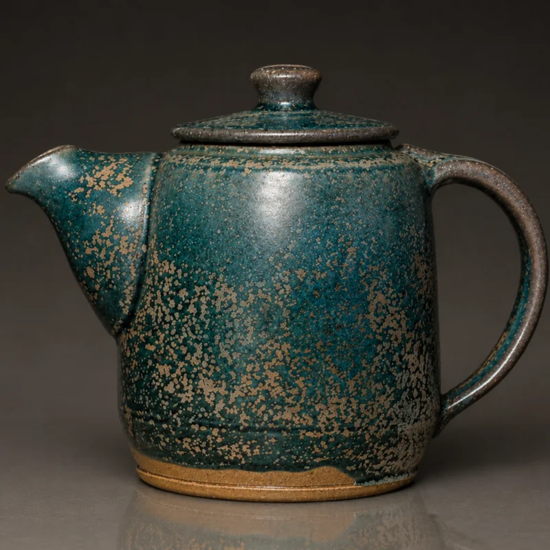 Salt-fired teal teapot